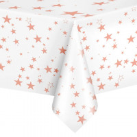 Balta staltiesė su rožinio aukso žvaigždėmis 137x274cm