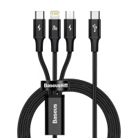 Baseus CAMLT-SC01 Rapid USB-C kabelis ir 3 kištukai (USB C (iki 15W), micro USB (iki 10W), lightning