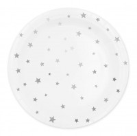 Popierinės lėkštės su žvaigždutėmis, baltos sp., 16cm, 6vnt.
