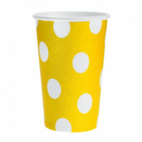 Popieriniai puodeliai geltoni su baltais taškeliais, 6vnt., 270ml