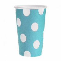 Popieriniai puodeliai mėlyna su baltais taškeliais, 6vnt., 270ml