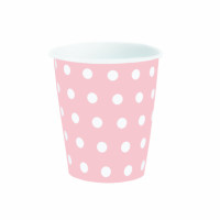 Popierinis puodelis su taškeliais, rožinės sp., 6 vnt