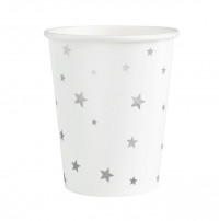 Popierinis puodelis su žvaigždutėmis, baltos sp., 6 vnt